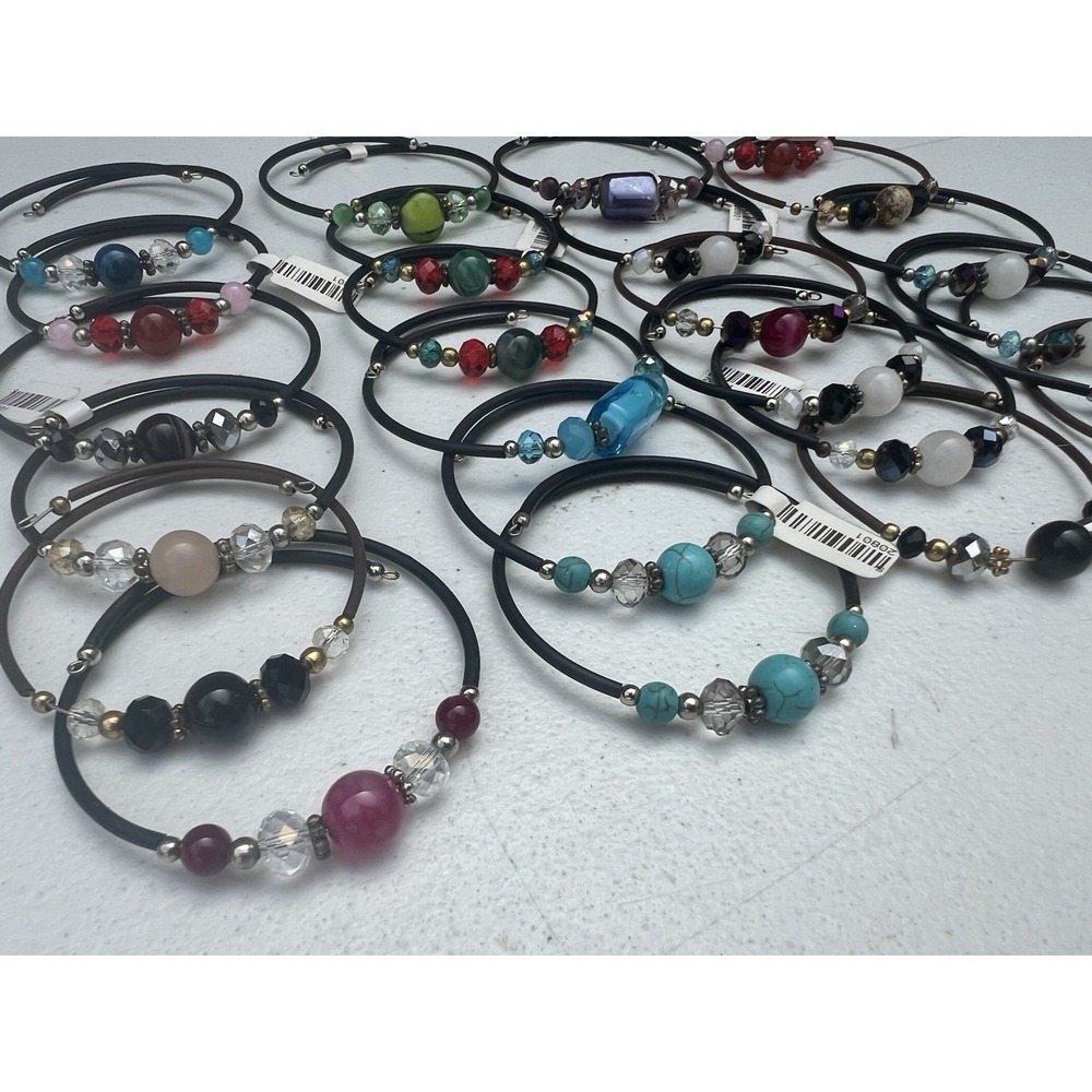 Beaded Memory Wire‎ Bracelet Wrap Multicolor Glass Crystal Stone Variety Lot 24